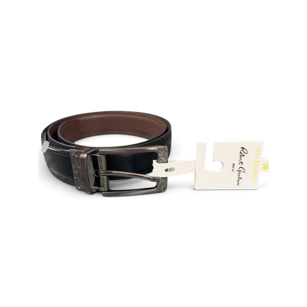 Robert Graham Belt Barolo Reversible Black Brown 36 Leather Paisley Buckle NEW